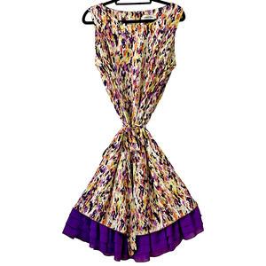 Shelby Palmer Dress 16W Midi Purple Multi Artsy Sheer Lace Hem Party Confetti